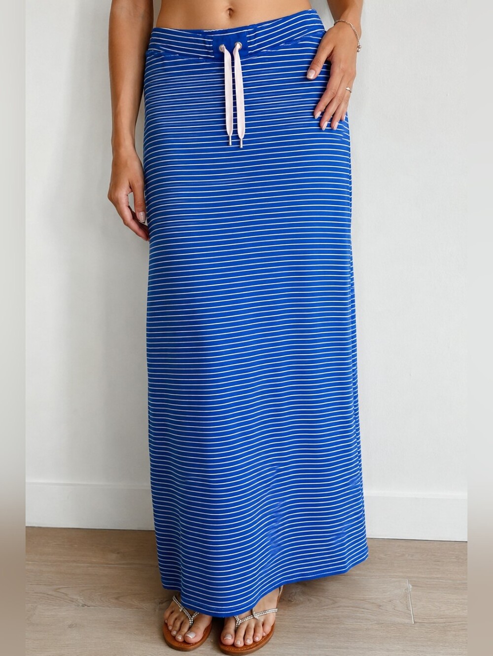 Ralph Lauren Jeans Company Blue & White Maxi Skirt Size M Coastal Nautical